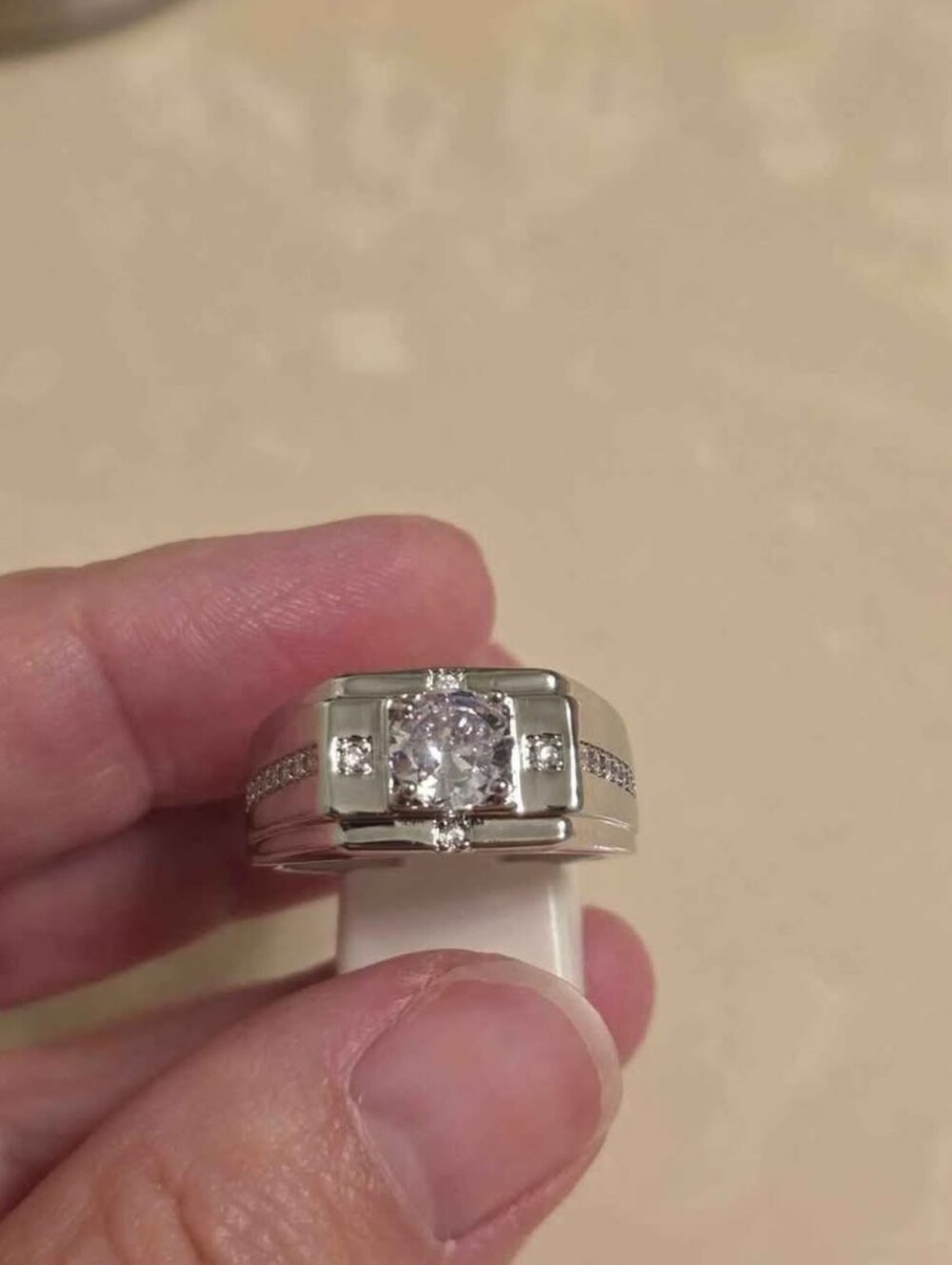 Men's Silver and CZ Statement Ring Size 8
